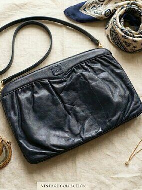 Anne Klein vintage shoulder bag clutch navy leather for Nordstrom